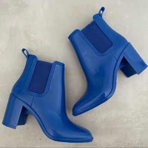Jeffrey Campbell blue waterproof block heel bootie